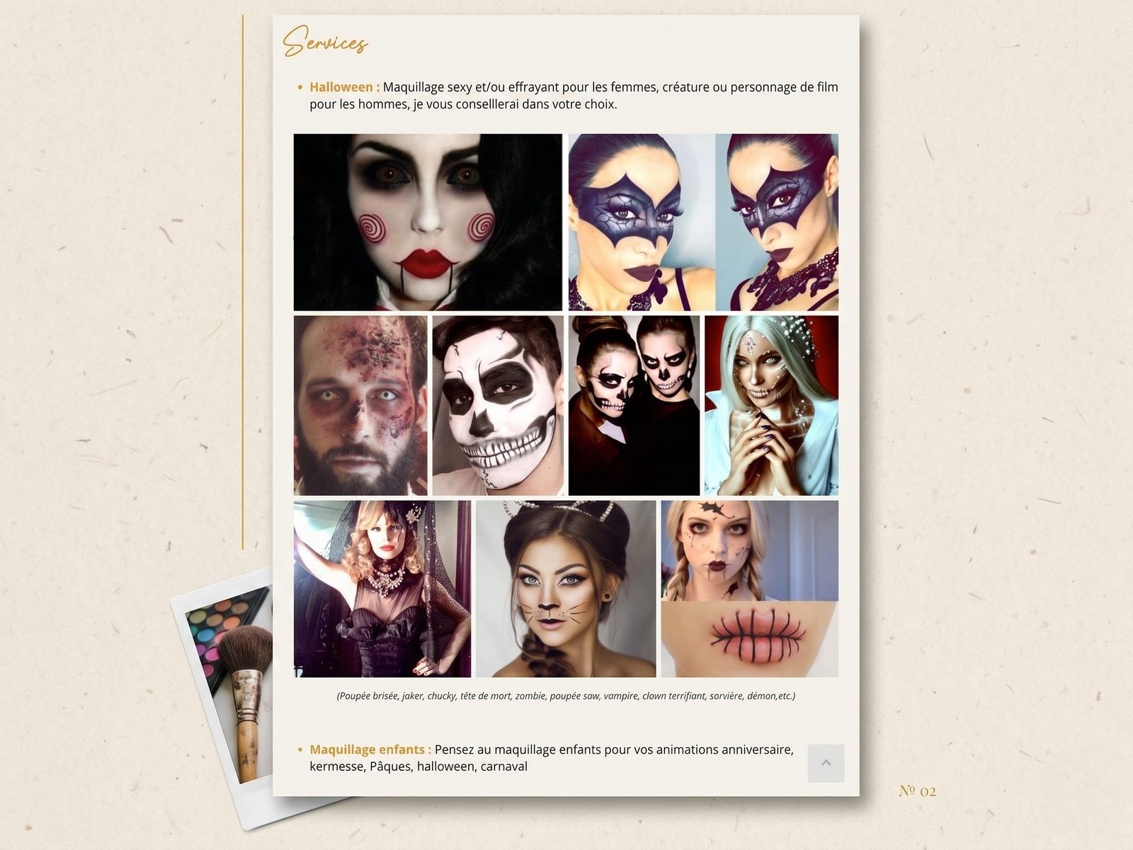 Themed makeup services, Content