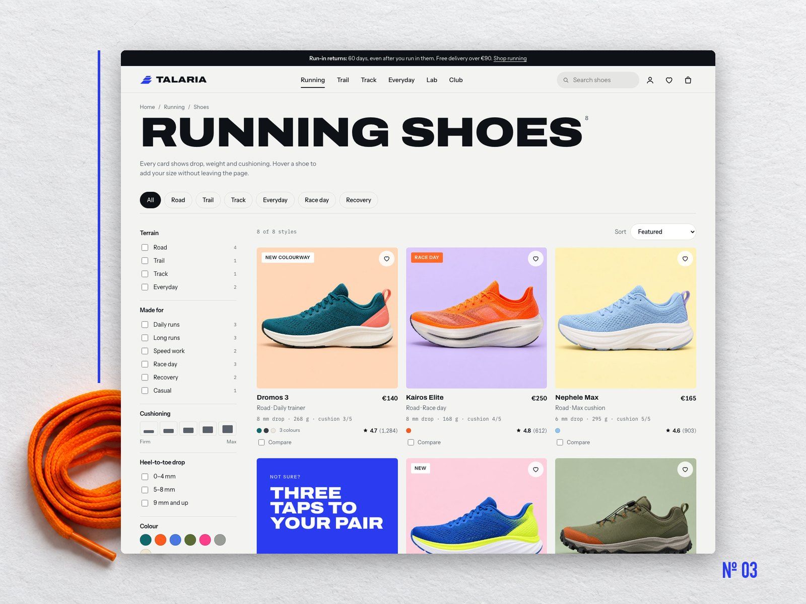Shopify collection with runner filters and quick add, E-Commerce