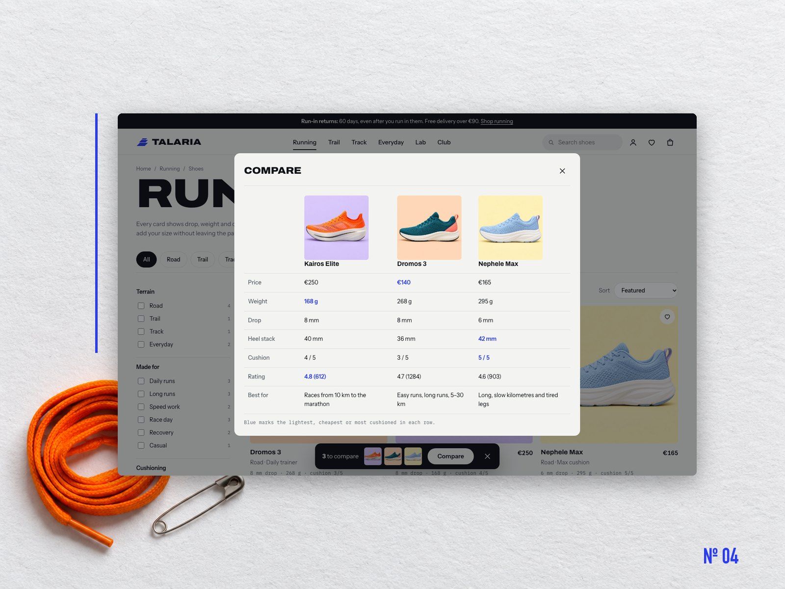 Side-by-side shoe comparison, UX
