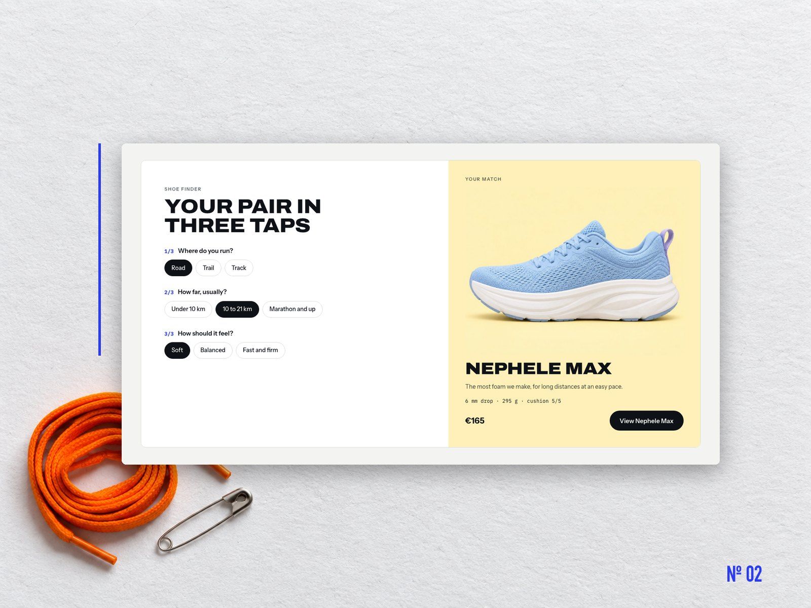 Three-question shoe finder, UX